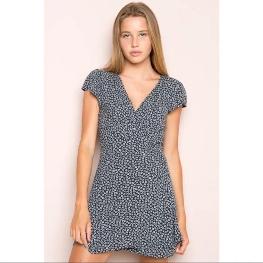 Blue Floral Print Wrap Dress